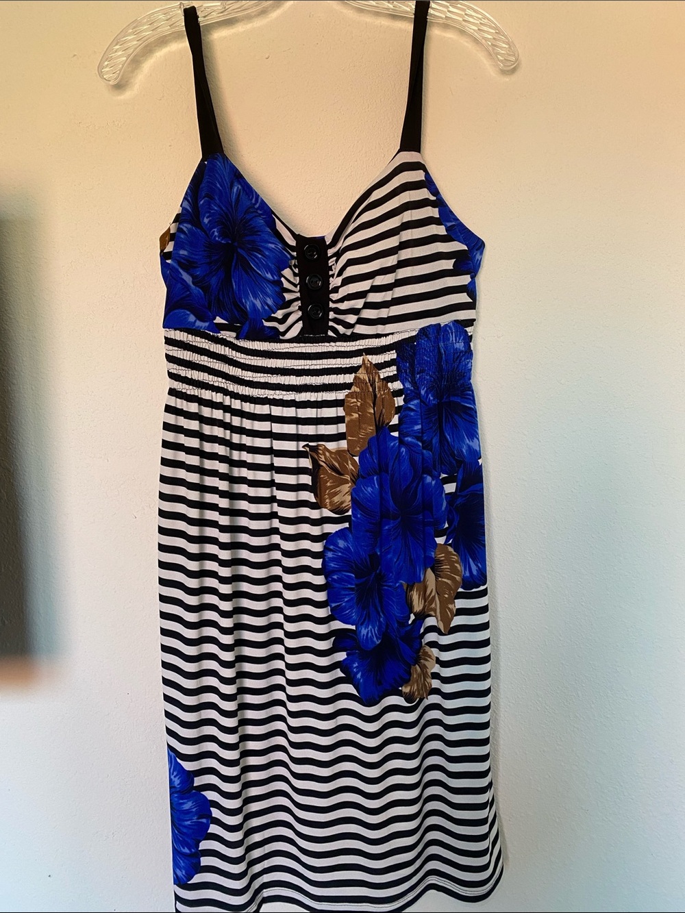Saint Tropez West Blue Floral & Striped Sundress Cover-Up Size 12